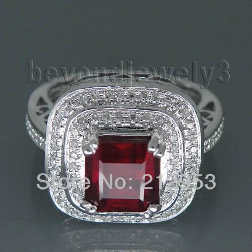 Ruby Ring For Women Vintage Princess 7mm Solid 14k White Gold Natural Ruby Gemstone Cheap Eternity Rings for Wife Jewelry Gift