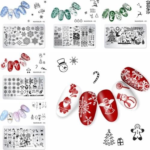1PCS Nail Stamp Stainless Steel Christmas Designs Templates 12x6cm Winter Image Nail Art Stamping Plates DIY Stencil Nails Art