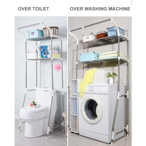 2 Tiers Over Washing Machine Shelves Bathroom Storage Rack Over Toilet Shelf Stainless Steel Simple Assembly Saving Space
