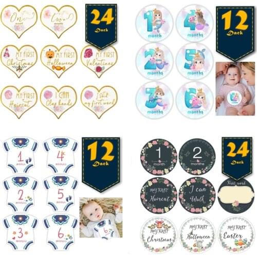 24 Sheets/Set Baby Cartoon Love Monthly Stickers Pregnant Belly Decals Memory Recording Milestone Sticker Scrapbook Props