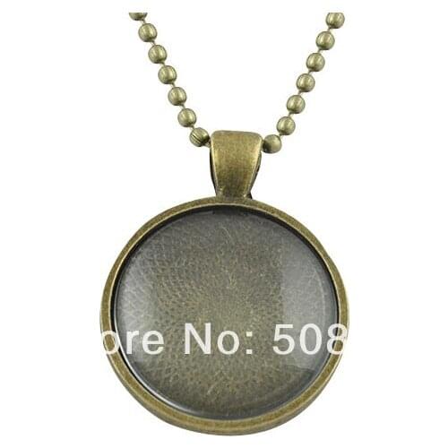 30sets 25mm antique Bronze Pendant Trays with Glass Cabochons and Link or Ball Chains Choice of Colors