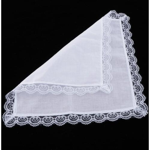 5pcs 100% Cotton White Handkerchiefs Pocket Square Lace Hanky Kerchiefs