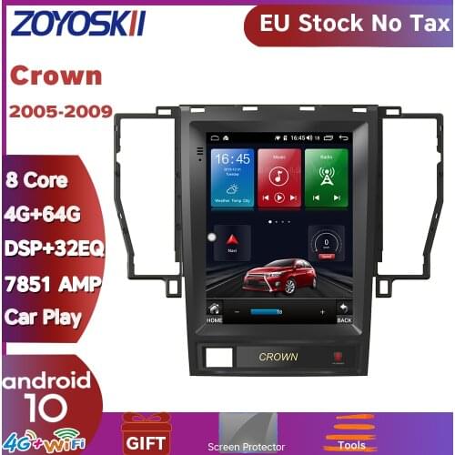 ZOYOSKII Android 10 10.4 inch vertical Tesla style CAR radio GPS bluetooth navigation player for Toyota 12th Crown 2005-2009