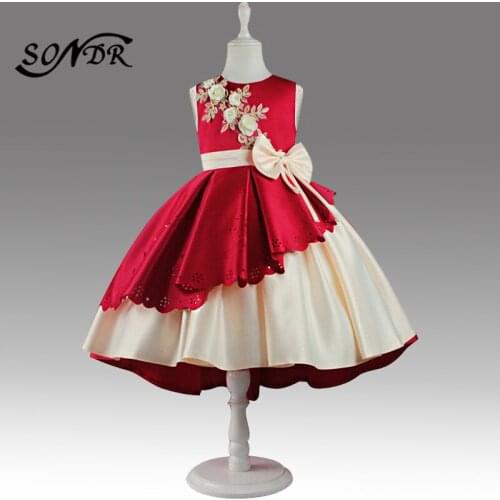 Girls Princess Ball Gowns HT 186 O-Neck Tank Formal Communion Dress Appliques Bow Flower Girl Dresses Kids Wedding Party Dress