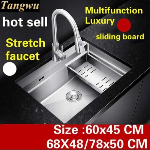 Free shipping Apartment kitchen manual sink single trough vogue stretch faucet 304 stainless steel hot sell 60x45/68x48/78x50 CM