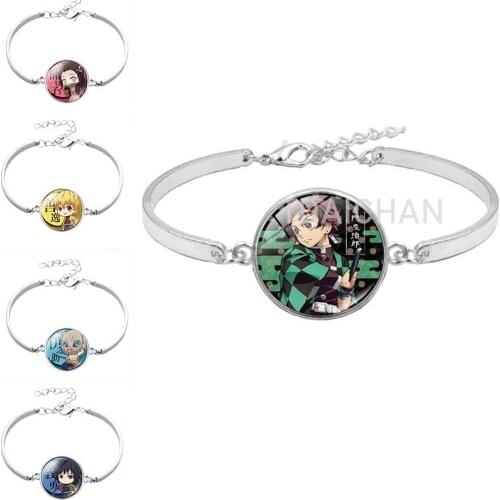 Demon Slayer Kimetsu No Yaiba Bracelet Kamado Tanjirou Cosplay Leather Bracelet Bangle for Women Men Jewelry Sport Wristband