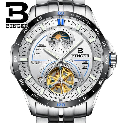 Switzerland BINGER Watch Men Luxury Brand Mens Watches Tourbillon Automatic Mechanical Wristwatch Sapphire Luminous reloj hombre