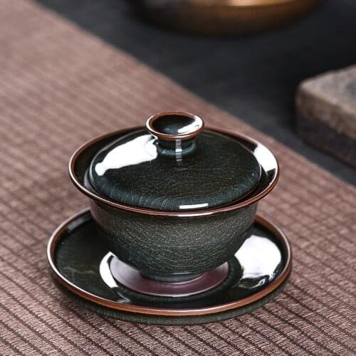 Celadon Handmade Sancai Gaiwan Tea Cup