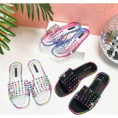 Color Rivet Jelly Shoes Summer New Style Flat Sandals Outdoor Open Toe Slippers Outdoor Womens Shoes Plus Size 41
