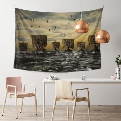 FFO Viking Decoration Tapestry Large Wall Hanging Vintage Tapestries Pirate Boat Custom Carpet For Home Decoration