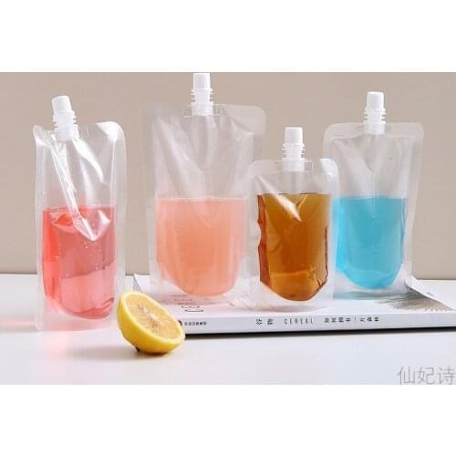 2pcs Travel Drink Pouches Transparent Plastic Juice Bags Sealed Storage Bag Beverage Ice Cold Spout Pouch Summer
