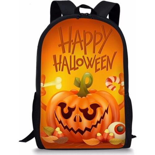 ELVISWORDS Teenager School Backpack Happy Halloween Printed School Bags For Boys Girls Orthopedic Rucksack Kids Book Bag Mochila