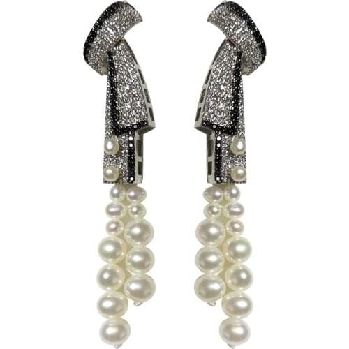 Hot sell natural white freshwater cultured pearl earrings micro inlay zircon accessories earrings fashion jewelry