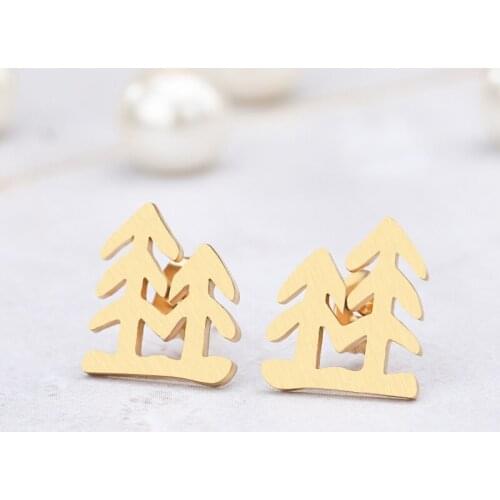 Dainty Christmas Earrings For Women Kids Fashion Jewelry Minimal Tree Stud Earrings Stainless Steel Accessories New Year Gifts