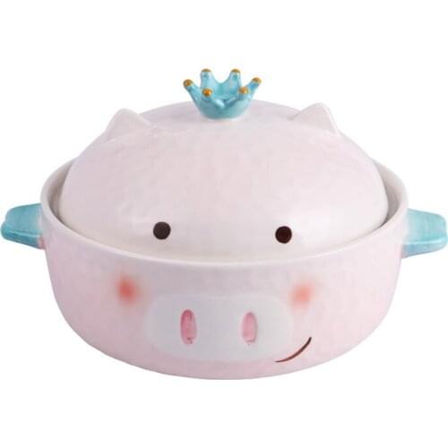 Soup Bowl Ceramic Tableware Piggy Food Container Noodle Tableware Kids Cute Cat Heat-Proof Bowl Classifler Animal Series