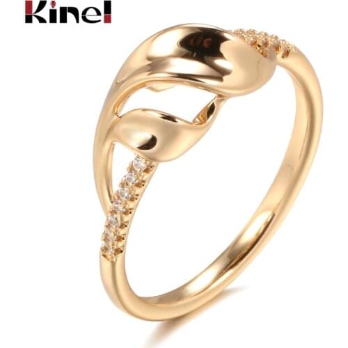 Kinel Luxury Natural Zircon Rings for Women Fashion Geometric Winding 585 Rose Gold Ring Vintage Wedding Jewelry Crystal Gift