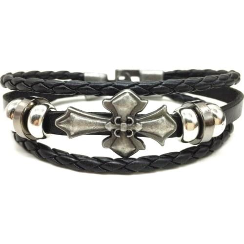 Cross Punk Handmade Men Leather Bracelets Women Vintage Bangle Male Homme Jewelry Accessories