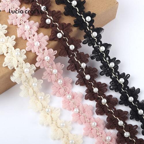 Lucia crafts 25/45mm Flower Embroidery Lace Pearl Trim Fabric Applique DIY Sewing Garment Decor 1-2yard /Lot N0816