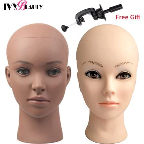 Bald Mannequin Head Stand Soft PVC Female Cosmetology Manikin Head Training Dolls Head For Wigs Caps Lashes Jewelry Display