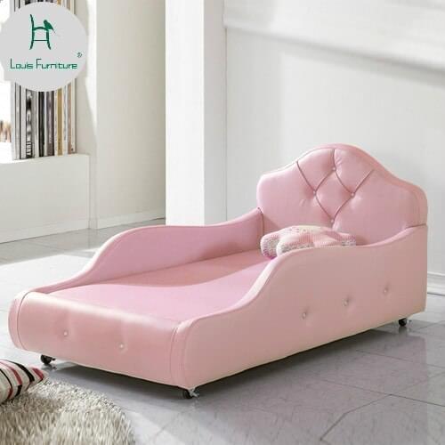 Louis Fashion Childrens Bed with Guardrail Single Person Soft Skin Princess Room Modern Simple