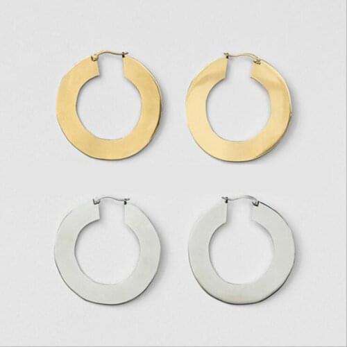 Fashion Vintage Stainless Steel 48CM 35CM 58CM Big Circle Round C Hoop Earrings Gold Color Women Lady Party Wedding Gift