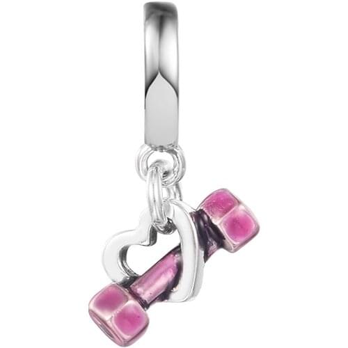 2021 New 925 Sterling Silver Dumbbell & Heart Dangle Beads Fit Original Pandora Charm Diy Bracelet Jewelry Making Berloque