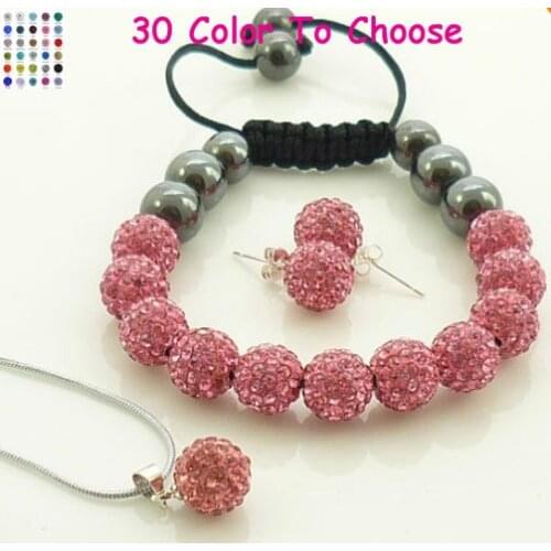 New arrive lowest price in aliexepress 10mm Pink Crystal crystal Set Cheapest Bracelet Earring Necklace wedding jewelry