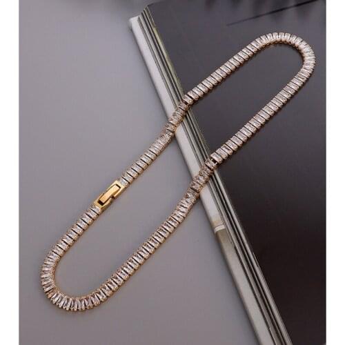 Full Cubic Zircon Necklace Gold Plating Titanium Steel Jewelry