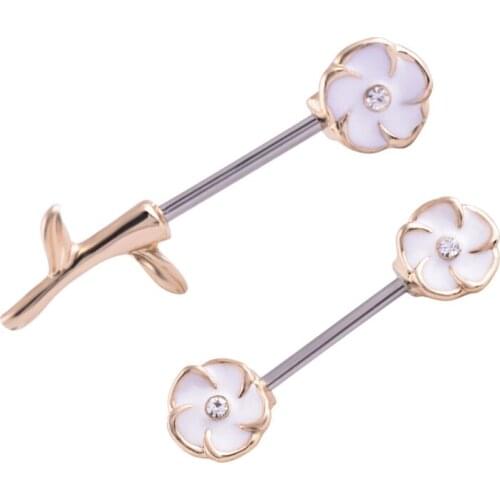 2PCS Bohemian Piercing Nipple Ring 14G White Flower Nose Piercing Women Crystal Nipple Piercings Body Jewelry Piercing
