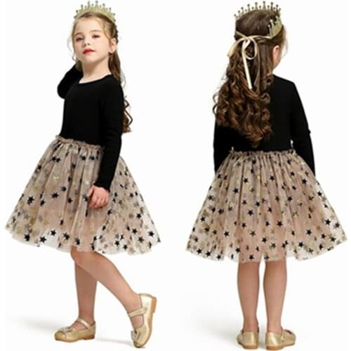 Princess Girls Dress Long Sleeves Dresses Stars Print Little Girl Baby Clothes Children Birthday Clothing Casual Christmas Wear