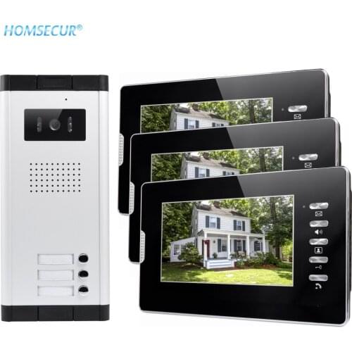 HOMSECUR 7" Wired Video Door Intercom System With Lock Release Button For 3 Apartment XC061-3+XM702-B