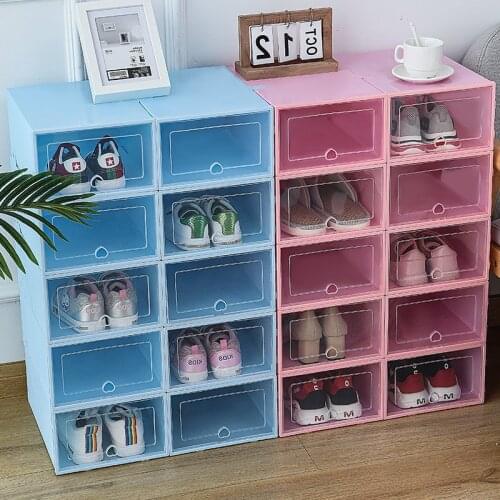 6pcs Plastic Shoes Case Thickened colorful Transparent Drawer Case Plastic Shoe Boxes Stackable Box Shoe Organizer Shoebox