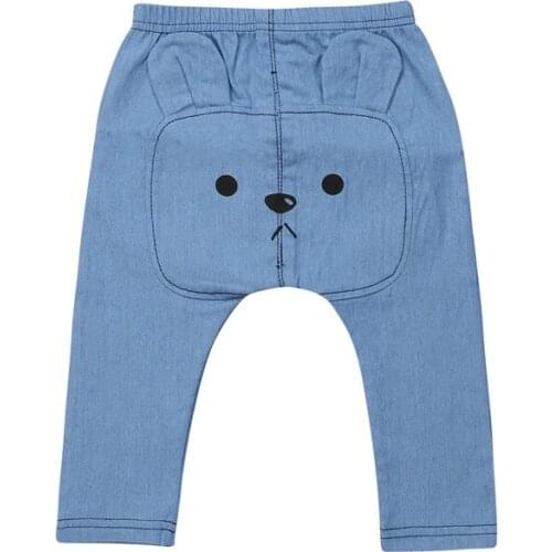 Newborn Infant Kid Baby Boy Girls Bear Bottom Harem Bear Long Blue Pants Trousers 0-3Y