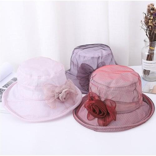 Summer Woman Sun Hat Solid Color Mesh Beach UV Protection Cap Flower Sunscreen Fisherman Cap