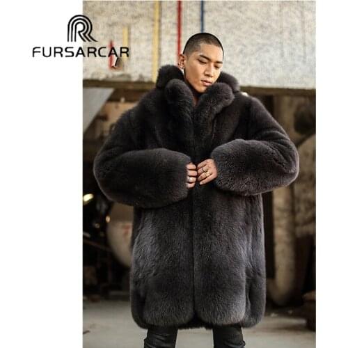FURSARCAR New Real Fur Coats For Man Fashion Style Thick Warm Fox Fur Coat With Fur Collar Luxury Winter Fox Fur Jacket