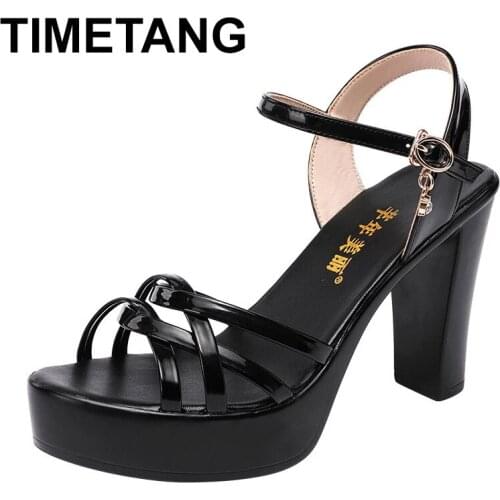 TIMETANG Plus Size32-43Block Heel Platform Sandals 2021 Summer High Heels Sandals Ladies Elegant Office Shoes White Wedding Shoe