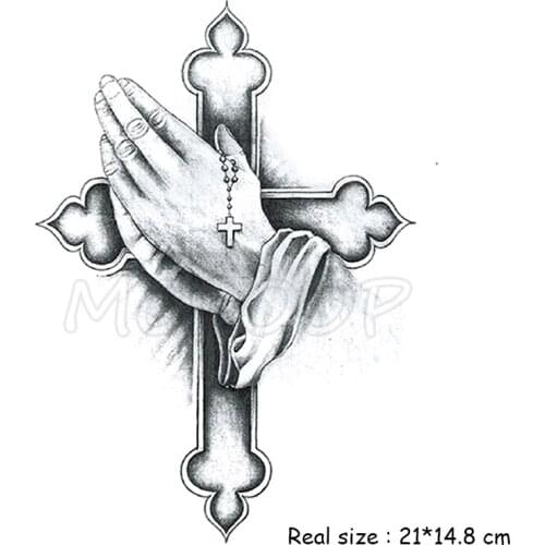 Temporary Tattoo Stickers Hands Together Peace Cross Fake Tatto Waterproof Tatoo Back Leg Arm Belly Big Size for Women Men Girl