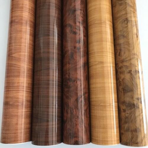 High Gloss Wood Grain Faux Finish Textured Vinyl Wrap Roll Sheet Film For Home Office Furniture DIY Easy to Install Air-Release