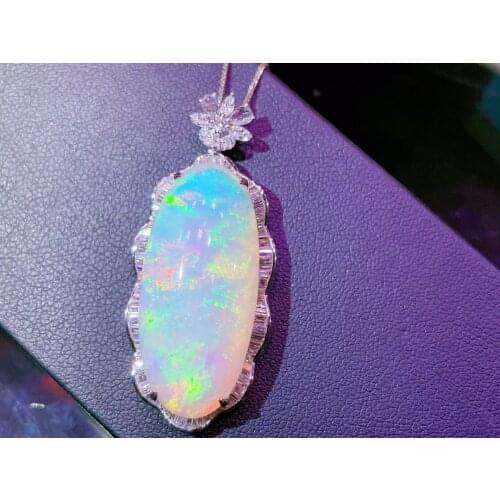 H818 Fine Jewelry Real Pure18 K Gold AU750 G18K Natural White Opal 26.5ct Pendants Gemstone Necklaces for Women