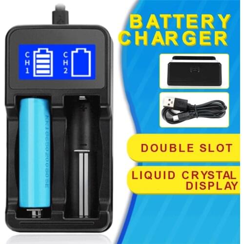 USB Battery Charger For 18650 26650 Li-ion Batteries 2 Slots Charger With LCD Portable Black Batteries Charger Accessories