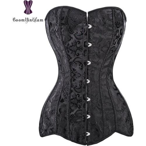 Jacquard Womens Spiral Steel Boned Overbust Corsest & Bustiers Long Torso Body Shaper Corset With G T StringSize XS-6XL 942