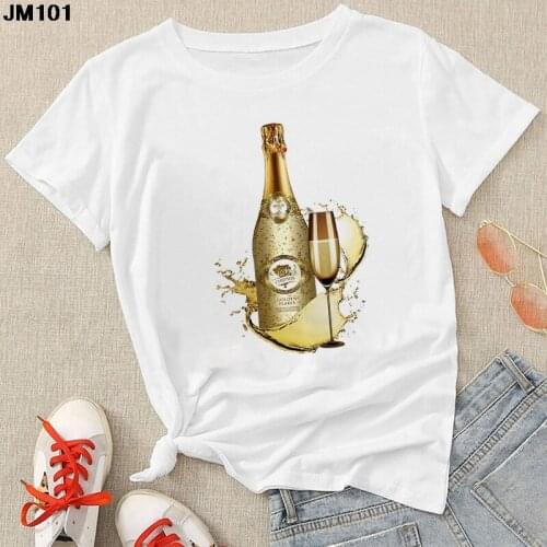 Summer Harajuku Womens Tshirt 2021 Fashion Champagne Print Tee Ladies T Shirt Casual Woman Streetwear White Top Female T-shirt