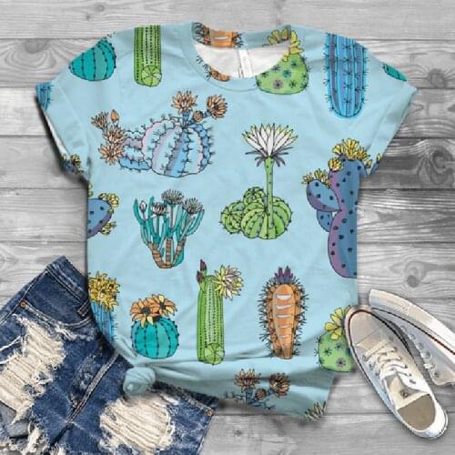 Woman Tshirts Harajuku Graphic Tee Summer Streetweear Plant Cactus Print Cute Kawaii Short Sleeve T-shirts Tops
