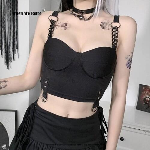 Women Black Chain Locomotive Sexy Crop Top VD1990 Summer Haut Femme Metal Gothic Y2K Corset Top