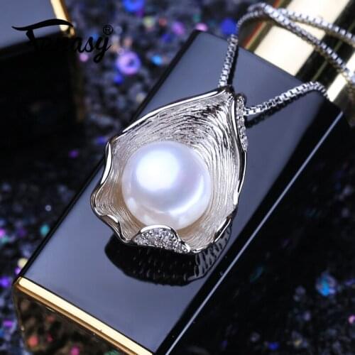 FENASY Natural Freshwater Pearl Necklace 925 Sterling Silver Pendant Shell Design Fashion Pearl Jewelry Necklaces For Women New