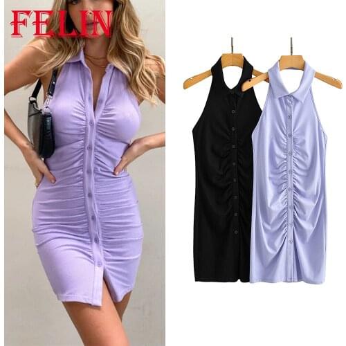 Za Fashion 2021 Sexy Party Dress Women Knitted Cotton Sheath Single Button Mini Cami Dresses Female Backless Streetwear Vestidos