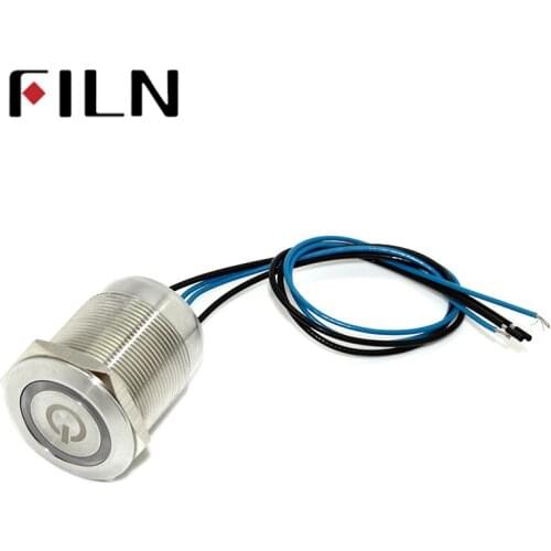 1pc 25mm Lock unlock momentary latching ON OFF Shortest IP68 Waterproof 12V 24v 220v blue LED Push Button Switch