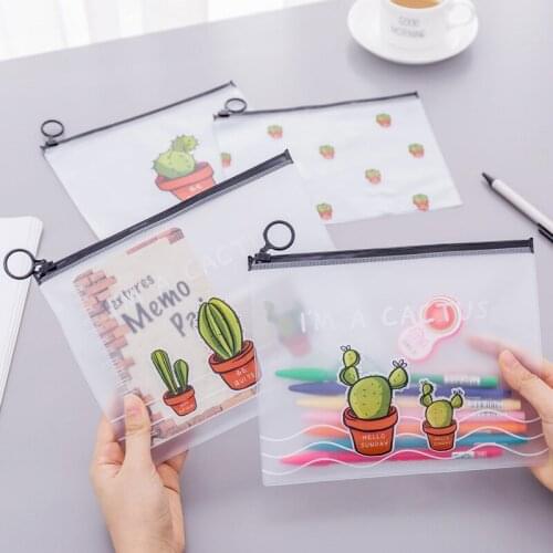 20pc/lot fresh cactus transparent storage bag / large student stationery pen pencil bag/file bag/school&office supplier