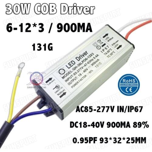 3 Pieces Isolation 36W AC85-277V LED Driver 6-12x3 900mA DC18-40V IP67 Waterproof LED Power Supply For Spotlights Free Shipping