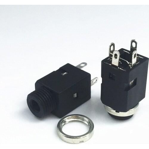 50pcs Screw Vertical Phone Jack 3.5mm 4 pin stereo audio socket for 3 poles earphone plug through hole PJ-341